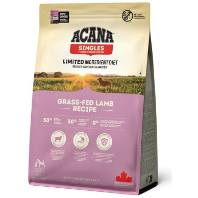 ACANA Singles Grass-Fed Lamb – hrană uscată monoproteică fără cereale pentru câini, cu miel și mere, 2 kg